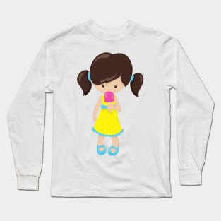 Girl With Ice Cream, Cute Girl, Brown Hair Long Sleeve T-Shirt